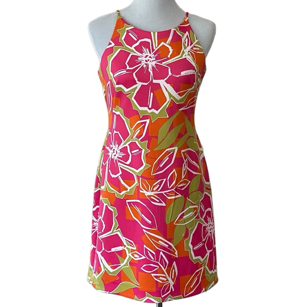 Just…Taylor vibrant pink orange floral dress Size 8